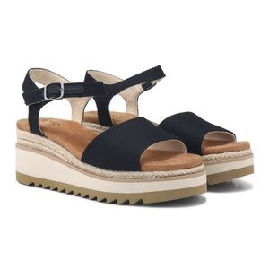 Toms , black canvas wedges, Size 8